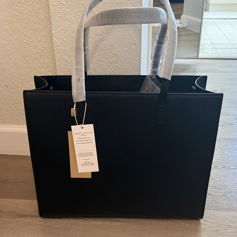 BEIS Black Structured Laptop Tote with Wrapped Handles